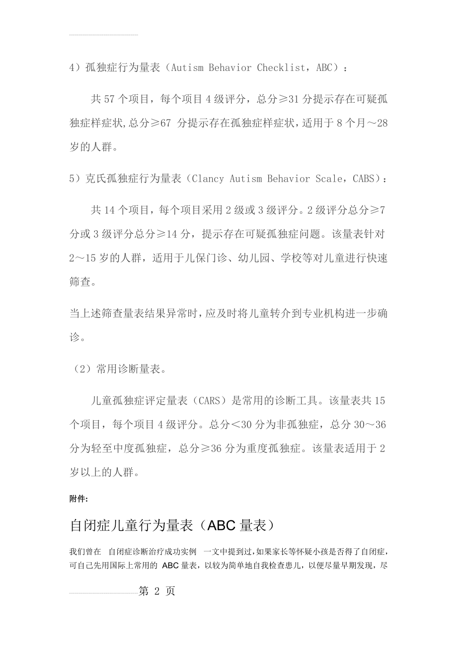 儿童自闭症常用筛查、诊断量表(abc量表、CARS评定量表、行为量表CABS)(9页).doc_第2页