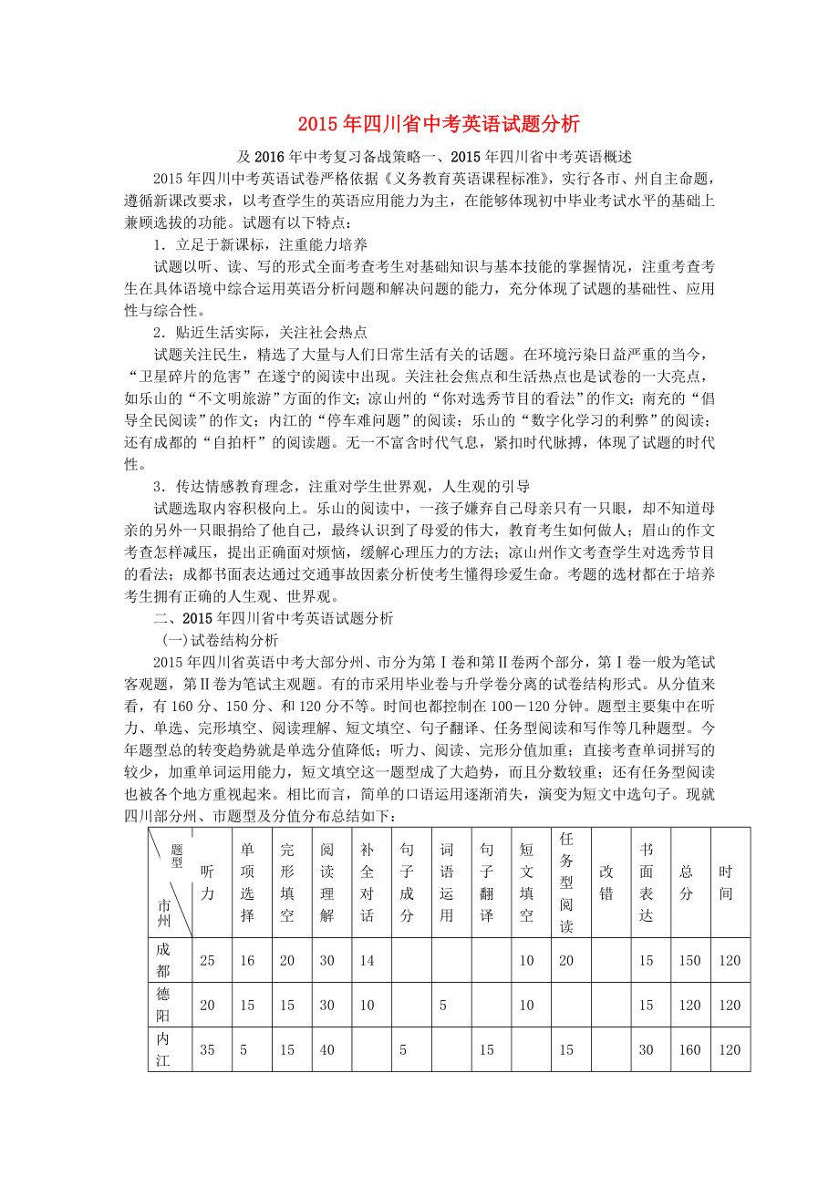 四川省中考英语试题分析及复习备战策略解析.doc_第1页