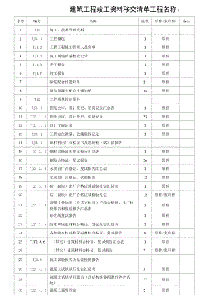 （土建）资料移交清单(龙城精锻车间一）.docx