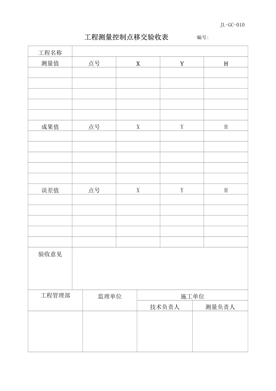 JL-GC-010工程测量控制点移交验收表.docx_第1页