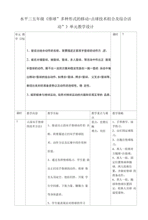 五年级《排球“多种形式的移动+垫球技术组合及综合活动”》单元教学设计 (2)公开课.docx