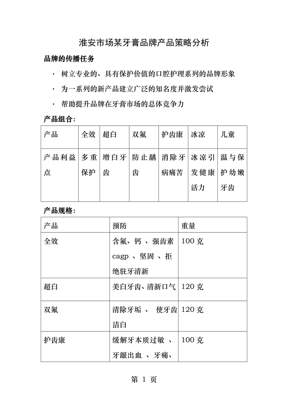 牙膏品牌产品策略分析.docx_第1页