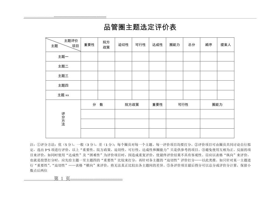 品管圈主题选定评价表(1页).doc_第1页