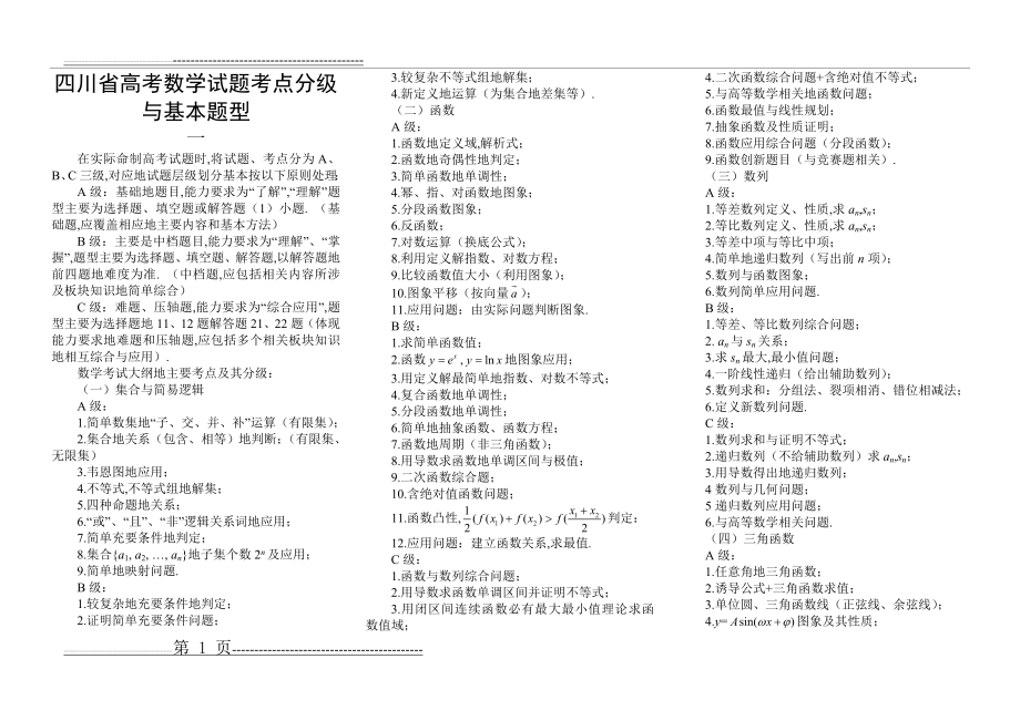 四川省高考数学试题考点分级与基本题型(5页).doc_第1页