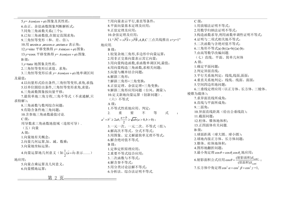 四川省高考数学试题考点分级与基本题型(5页).doc_第2页