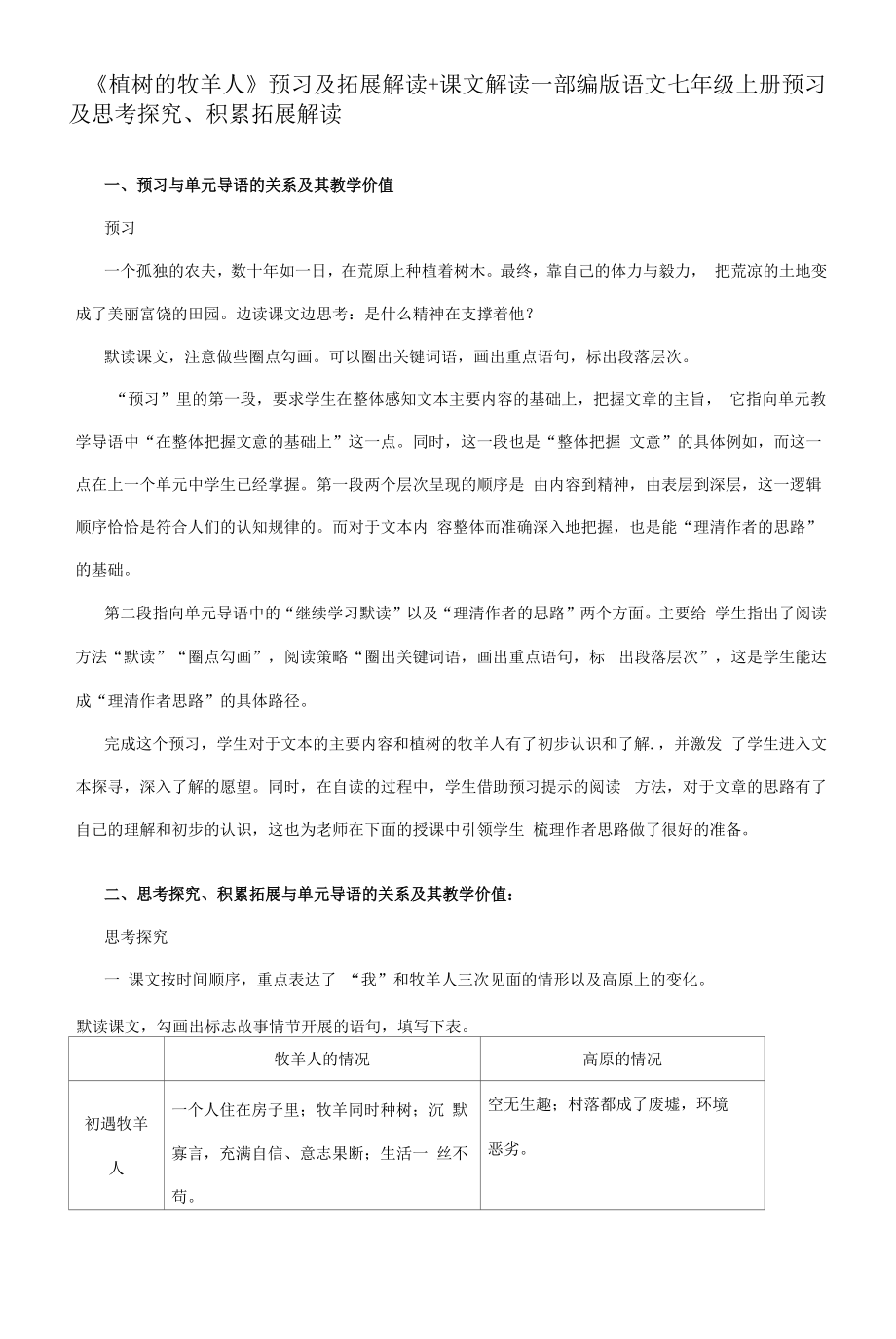 《植树的牧羊人》预习及拓展解读+课文解读—部编版语文七年级上册.docx_第1页