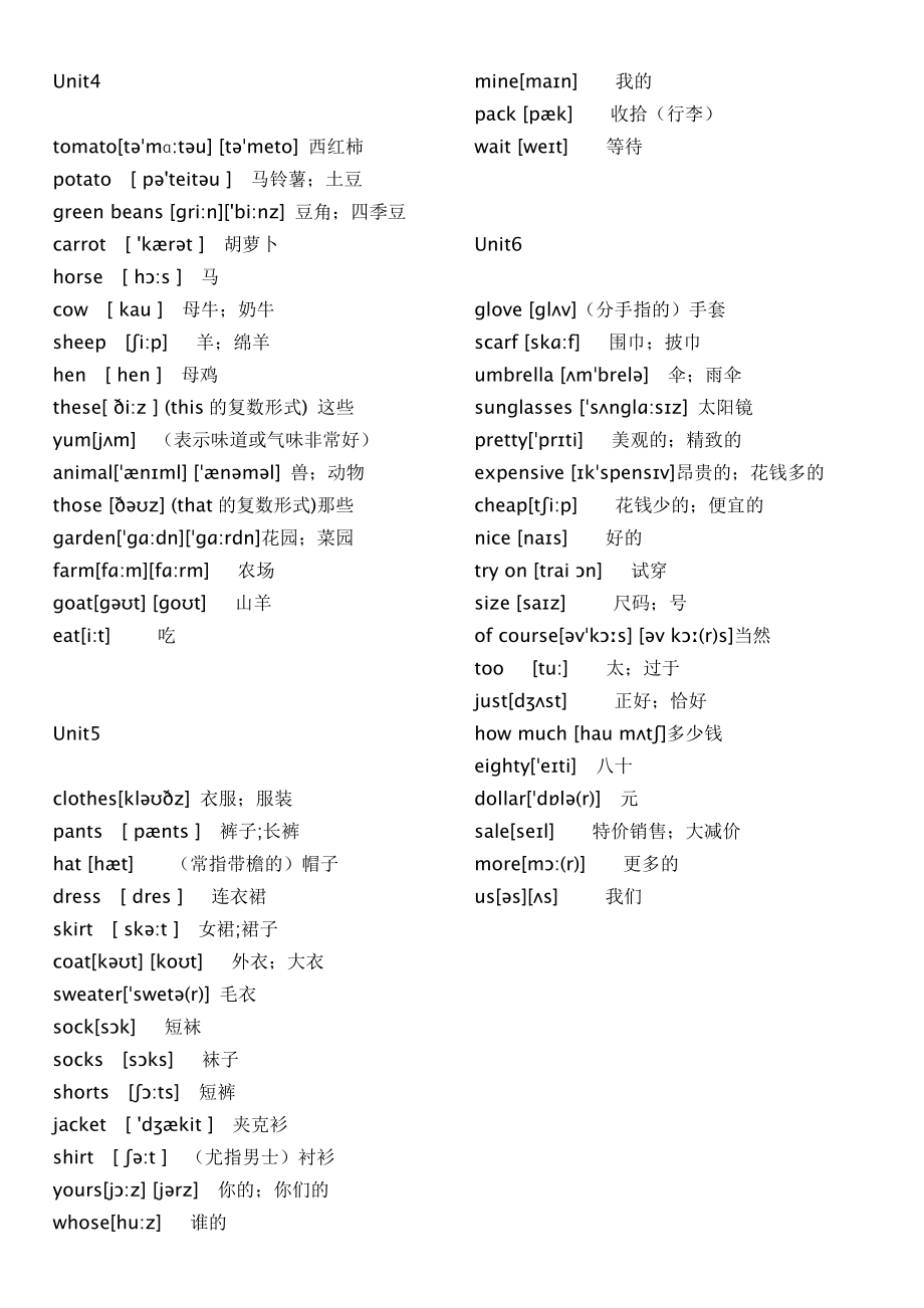 新版-2017-人教版pep小学英语四年级下册单词表(带音标).doc_第2页