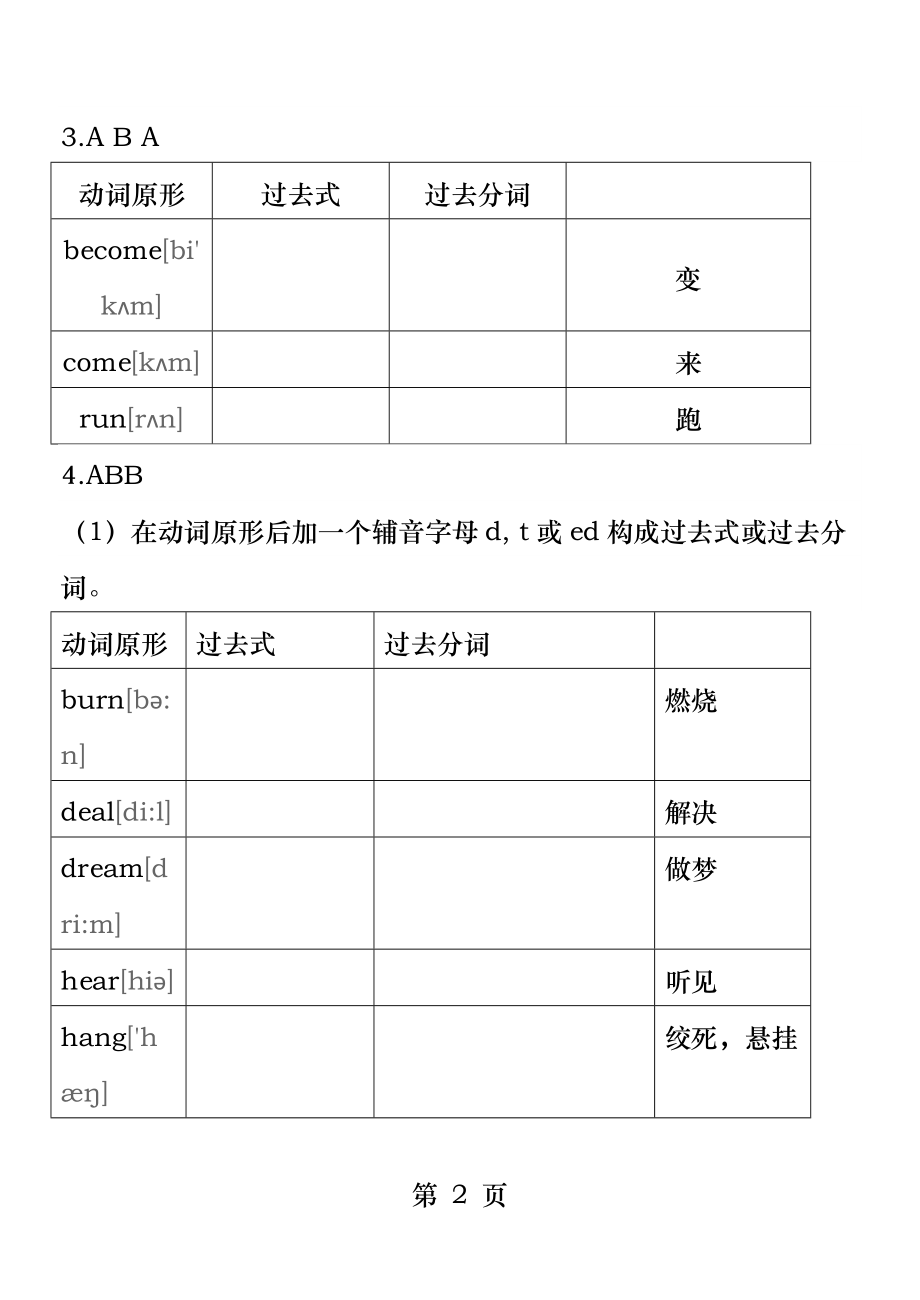 初中英语不规则动词表的完整板块学生默写版.docx_第2页