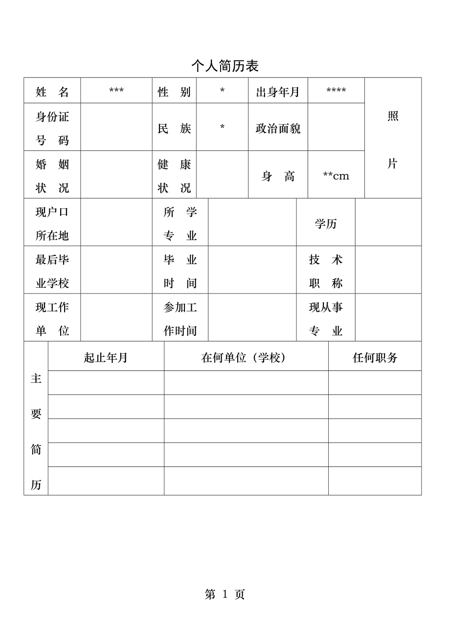 最受欢迎的标准的个人简历表格简洁大方.docx_第1页