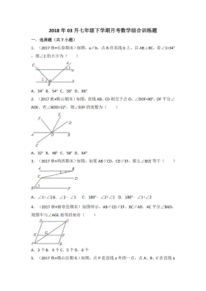 2018年03月七年级下学期月考数学综合训练题.doc