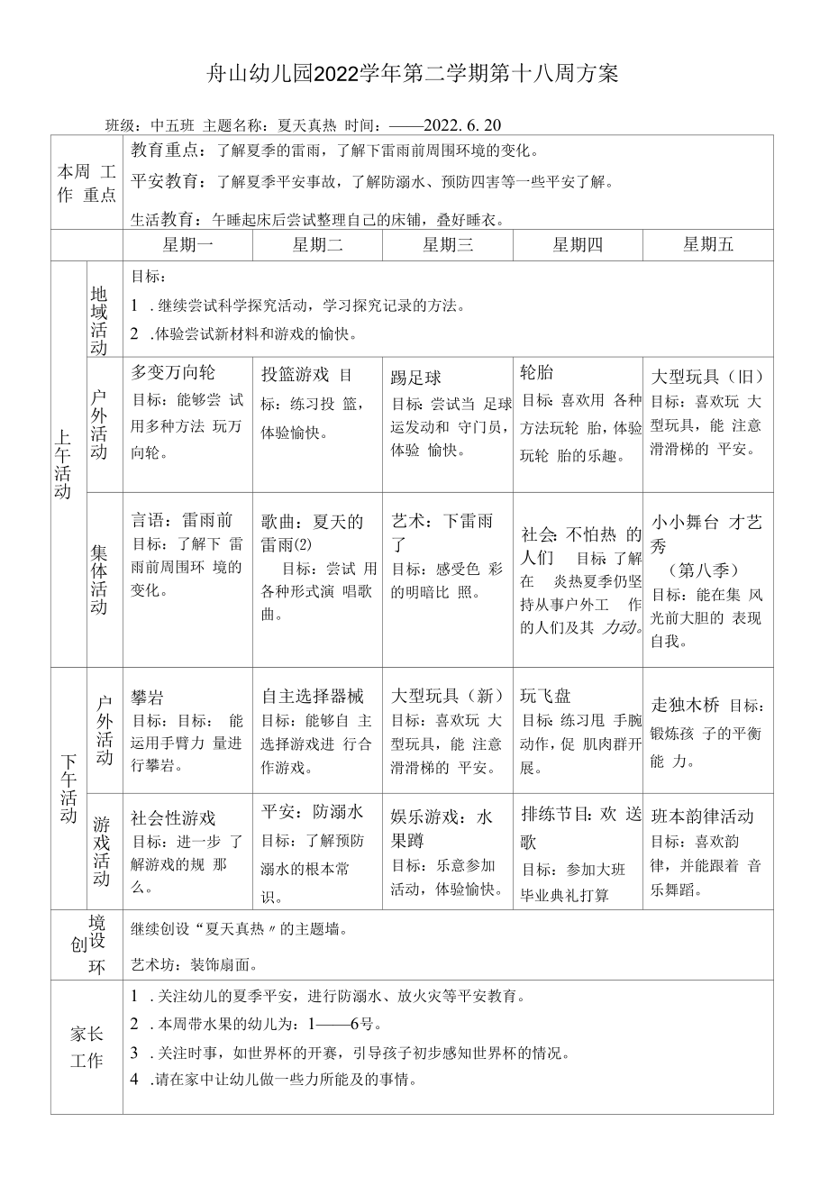 2022年幼儿园学年第二学期第十八周计划.docx_第1页