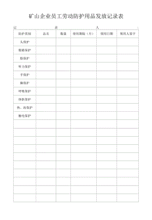 矿山企业员工劳动防护用品发放记录表.docx