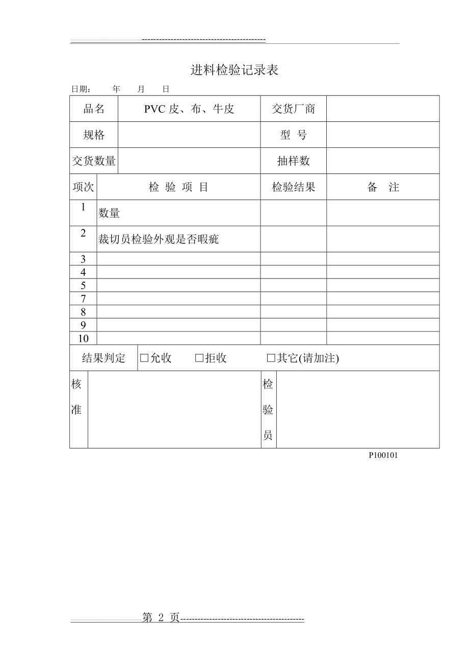 品质检验表格-进料检验记录表(一)(8页).doc_第2页