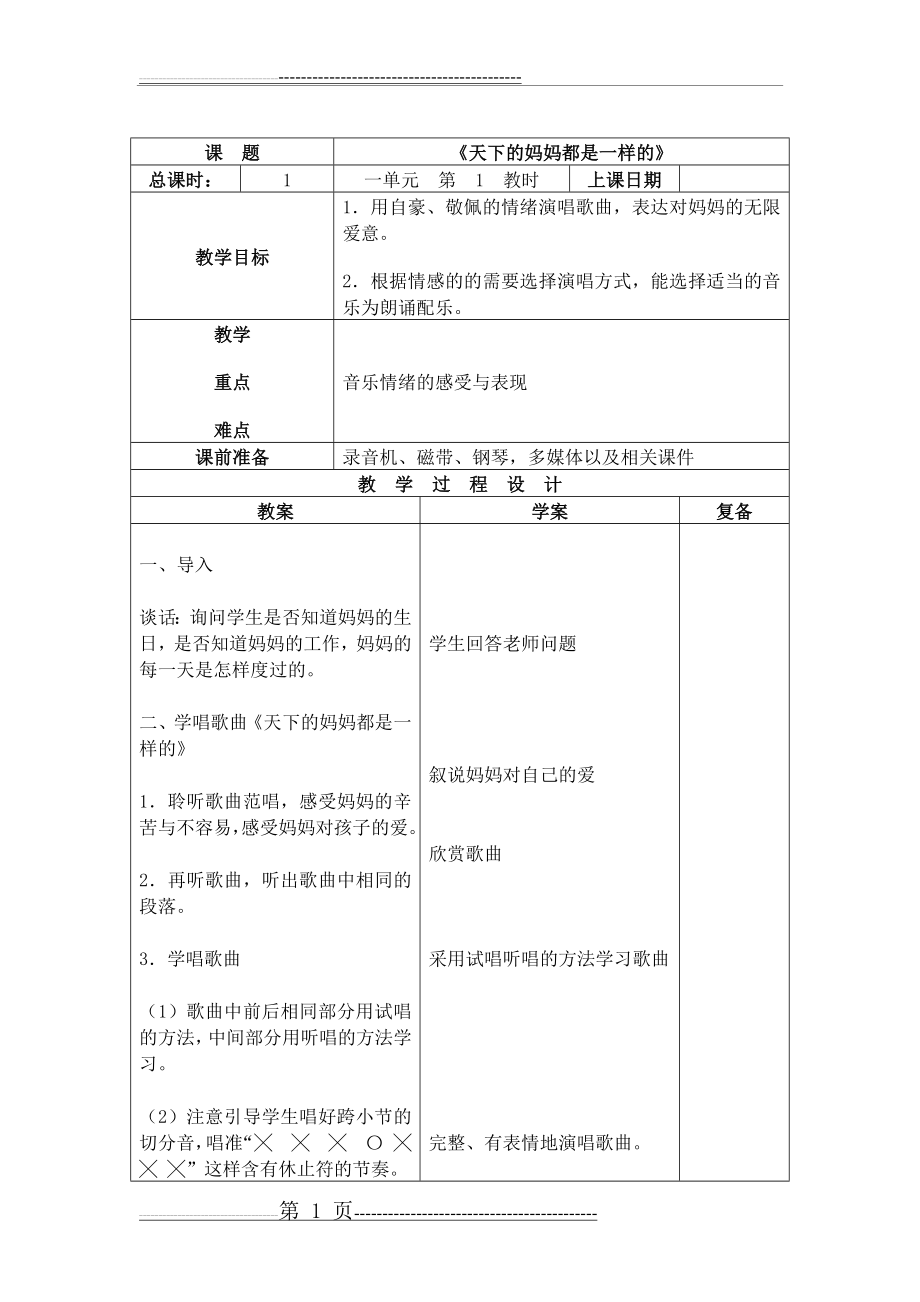 天下的妈妈都是一样的(2页).doc_第1页