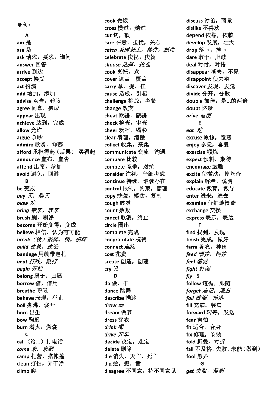 人教版初中英语动词顺序版.doc_第1页