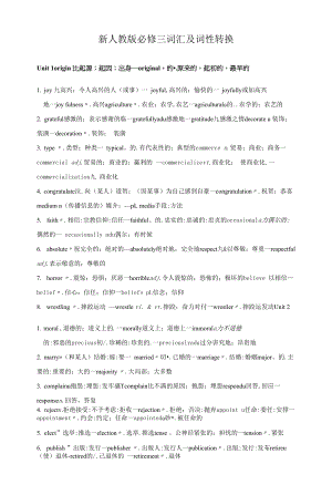 2019新人教版英语必修三 词汇及词性转换.docx