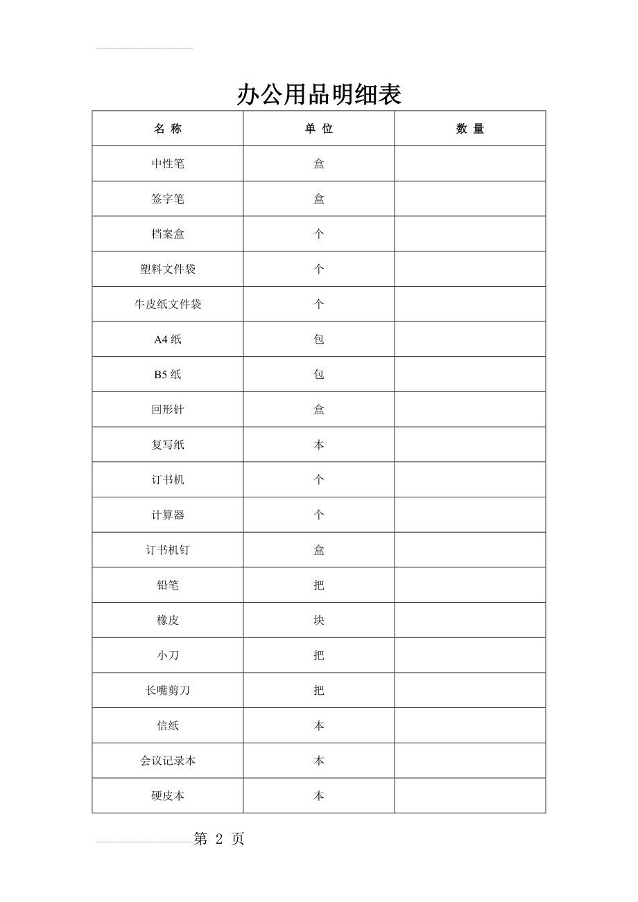 医院办公用品清单(4页).doc_第2页