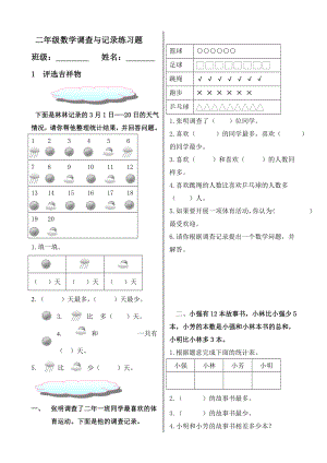 北师大版二年级数学下册调查与记录练习题.doc