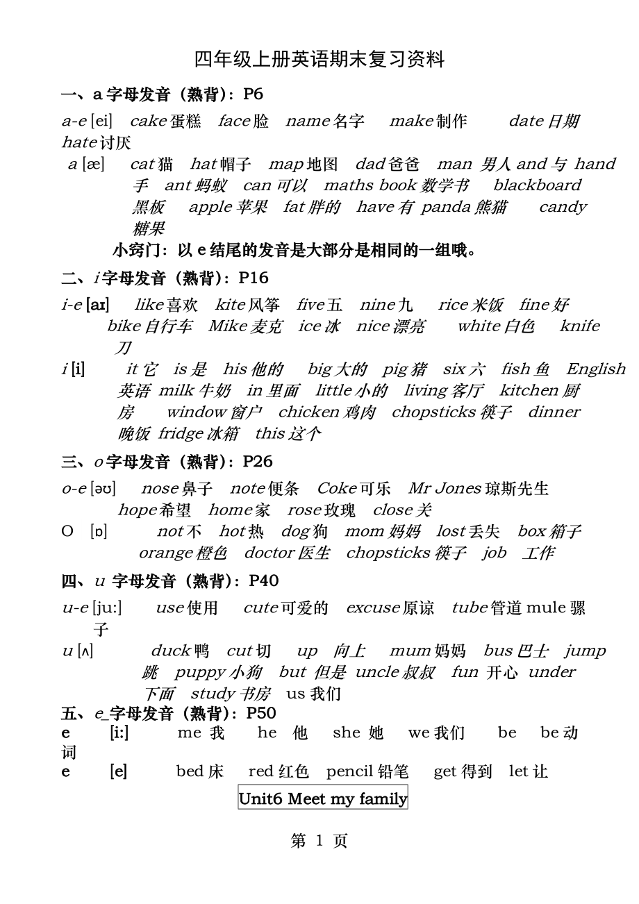 四年级上册英语期末复习语音.docx_第1页