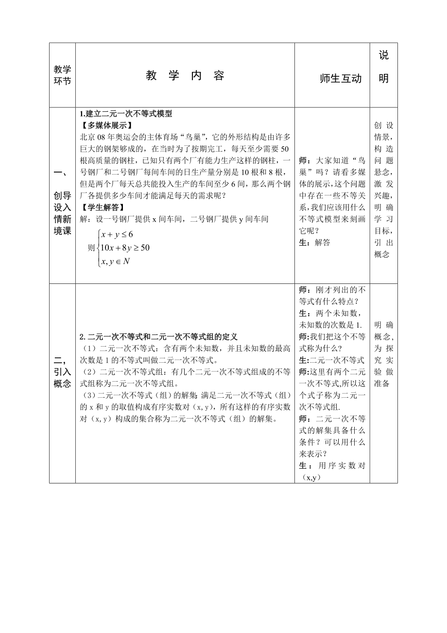 二元一次不等式组与平面区域教学设计.doc_第2页