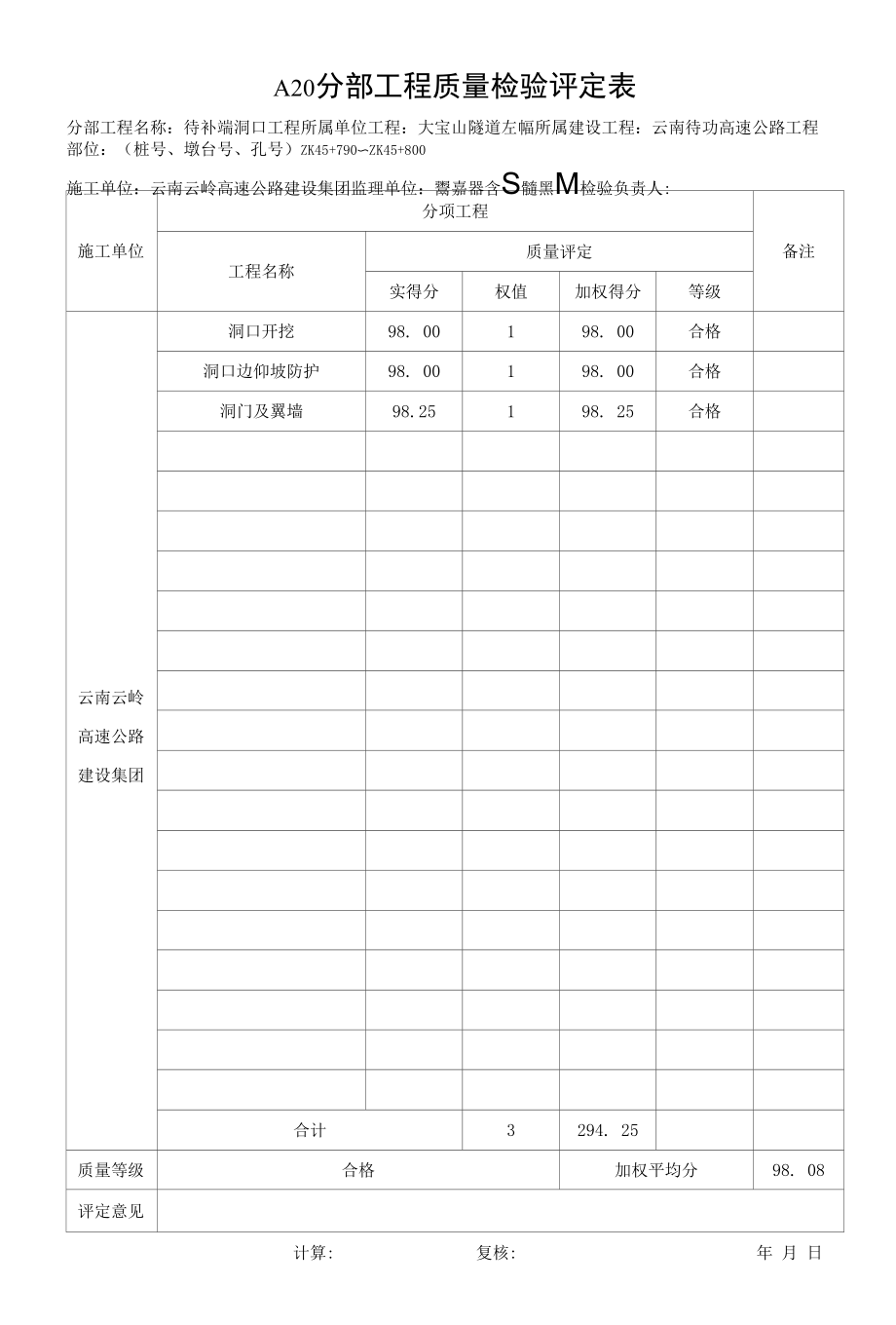 3-1、分部工程评定（大宝山隧道左幅）.docx_第1页