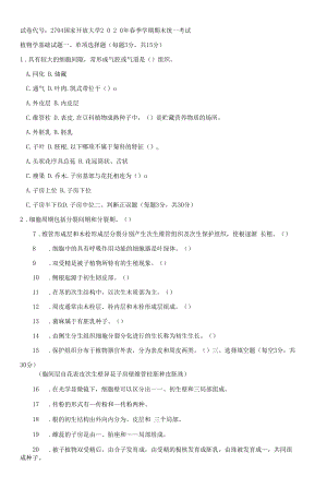 2704国开（电大）2020年7月《植物学基础》期末试题及答案.docx