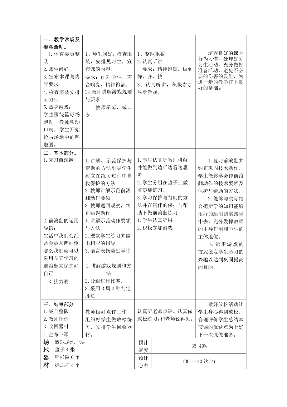 小学体育四年级前滚翻教学设计.doc_第2页