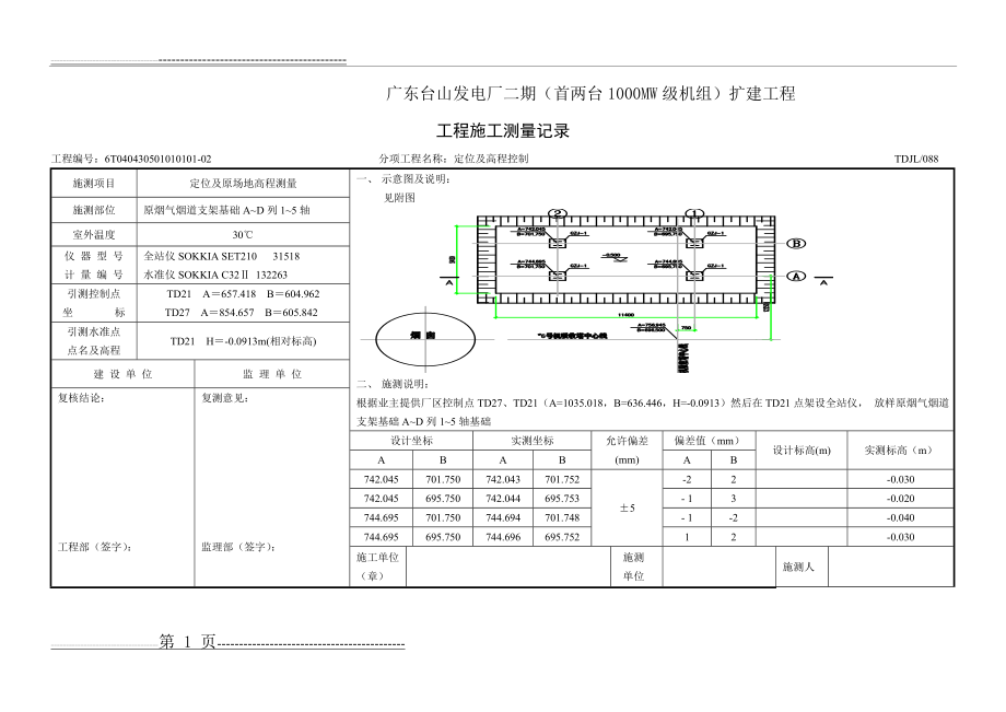 基础定位放线工程测量记录(2页).doc_第1页