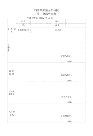 化妆品质量体系文件007 离职申请表.docx