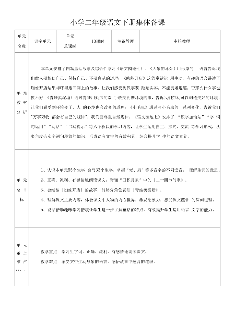 部编版小学二年级语文下册集体备课第七单元单元分析.docx_第1页