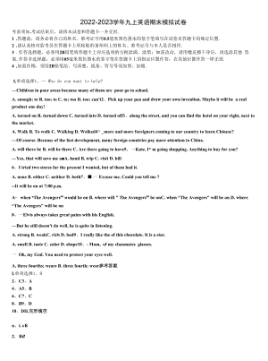 2022-2023学年湖南长沙市芙蓉区第十六中学英语九上期末检测模拟试题含解析.docx