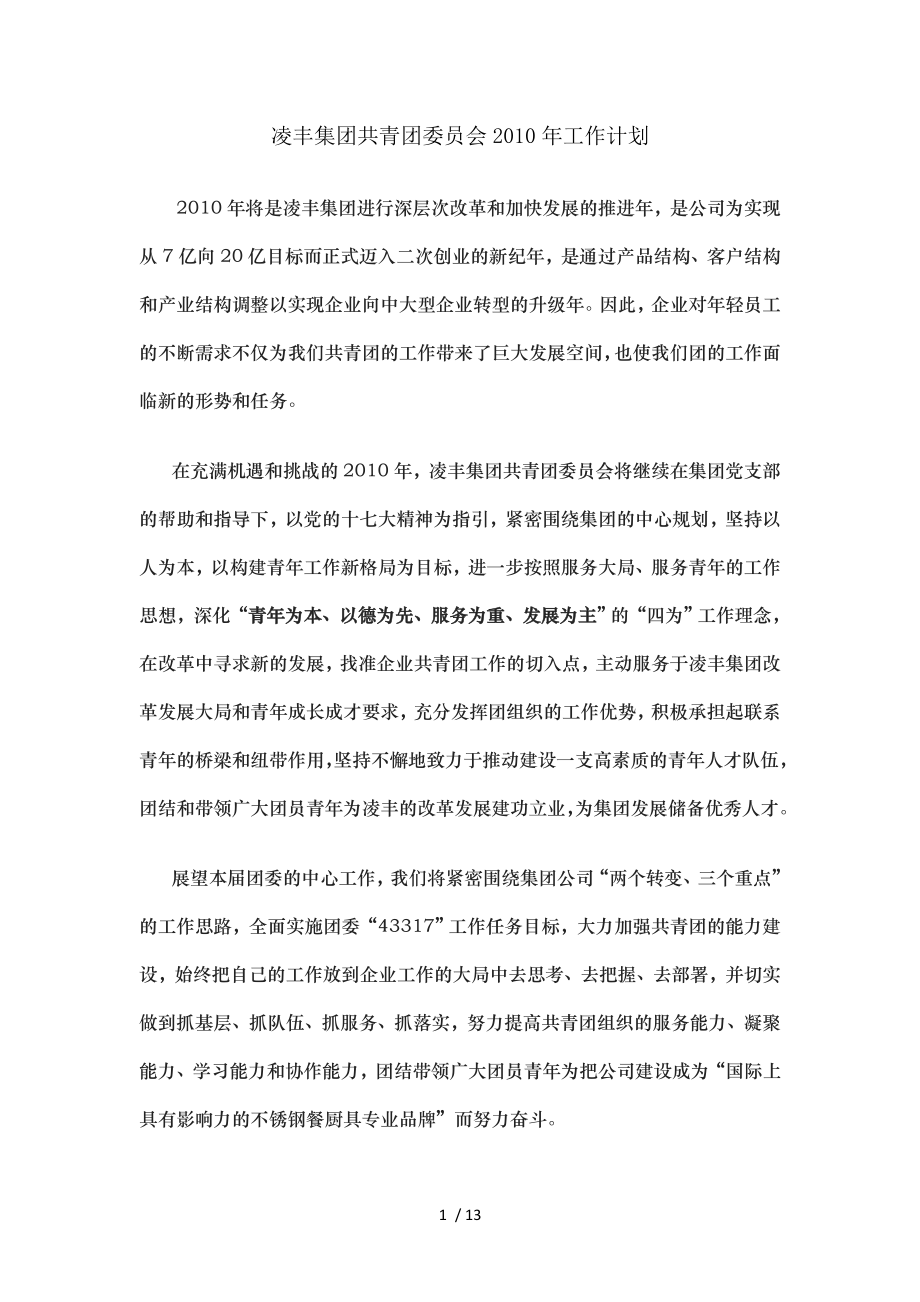 凌丰集团第一届共青团委员会工作计划.doc_第1页