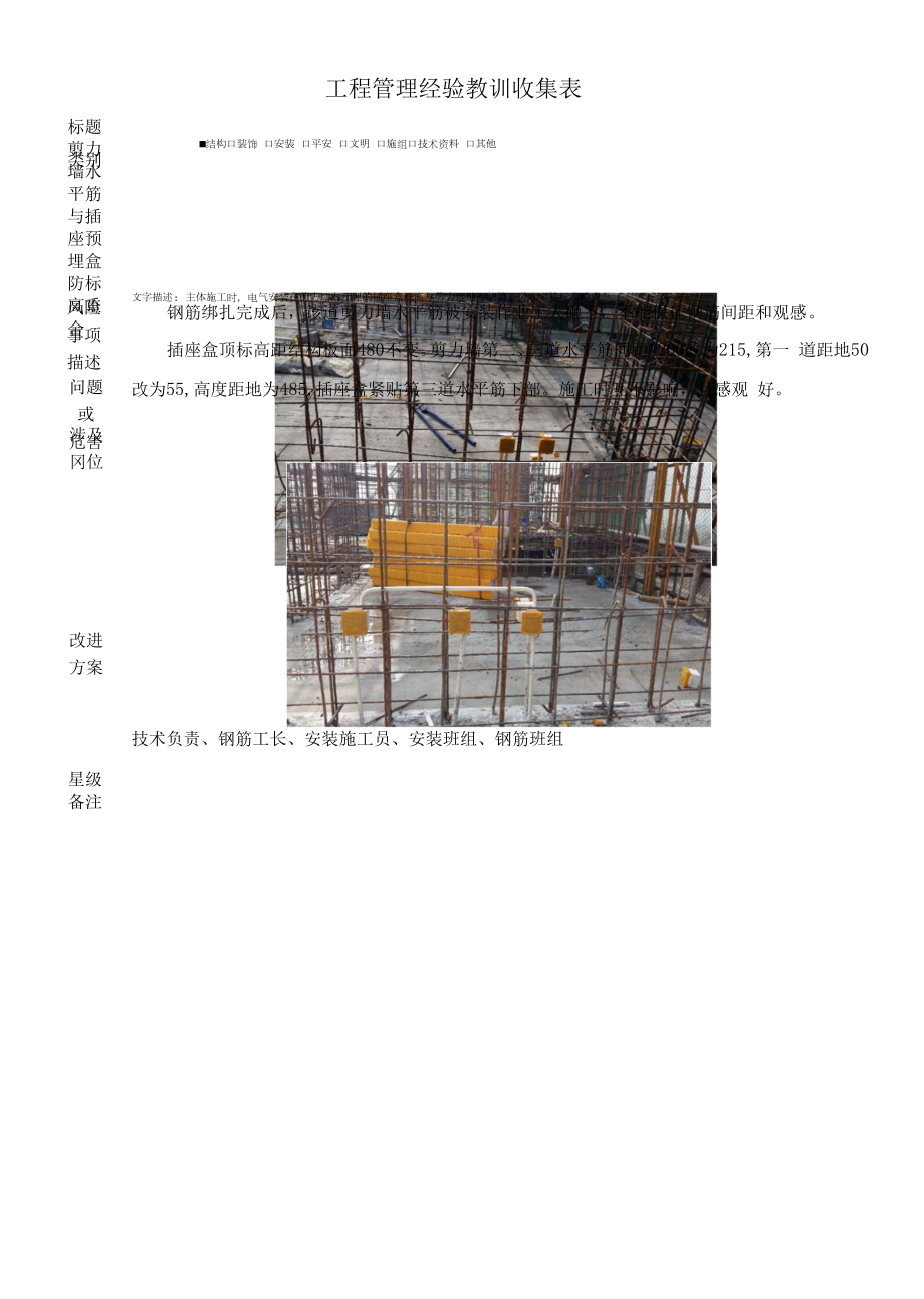 建筑施工优秀工艺做法（剪力墙水平筋与插座预埋盒防标高重合).docx_第1页