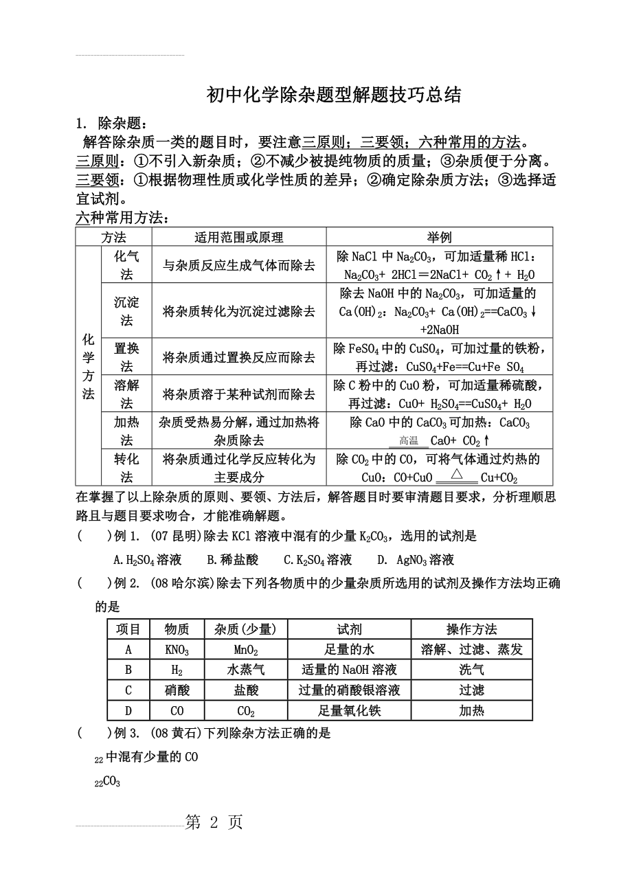 初中化学除杂题型解题技巧总结(8页).doc_第2页