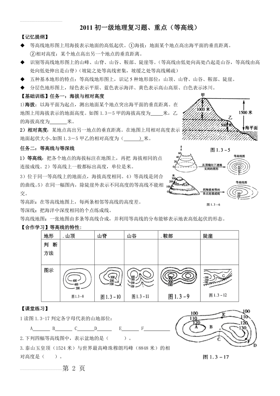 初一地理等高线复习题(3页).doc_第2页