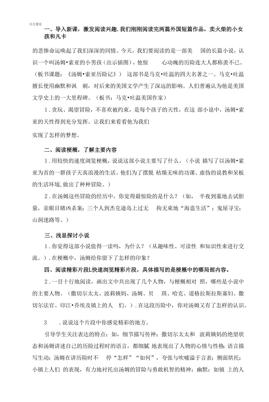 六年级语文下册《汤姆·索亚历险记》教学设计.docx_第2页