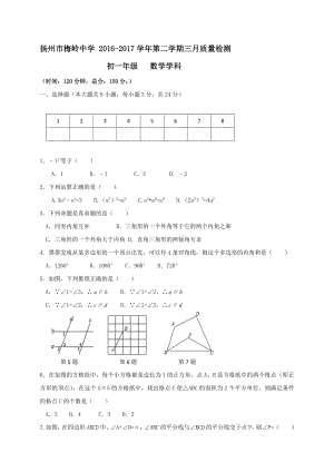 [首发]江苏省扬州市梅岭中学2016-2017学年七年级下学期第一次月考数学试题.doc