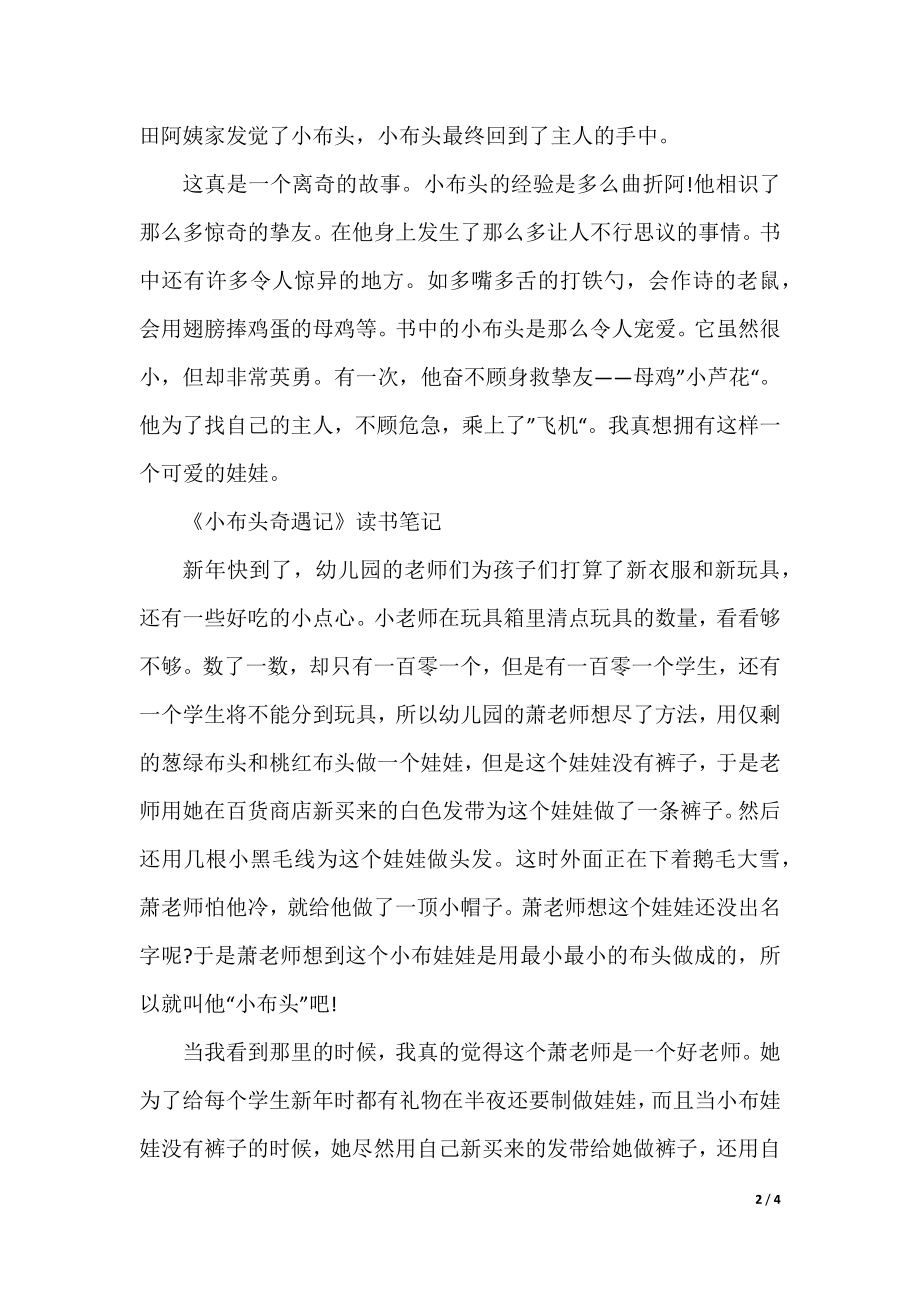 《小布头奇遇记》读书笔记精选作文.docx_第2页