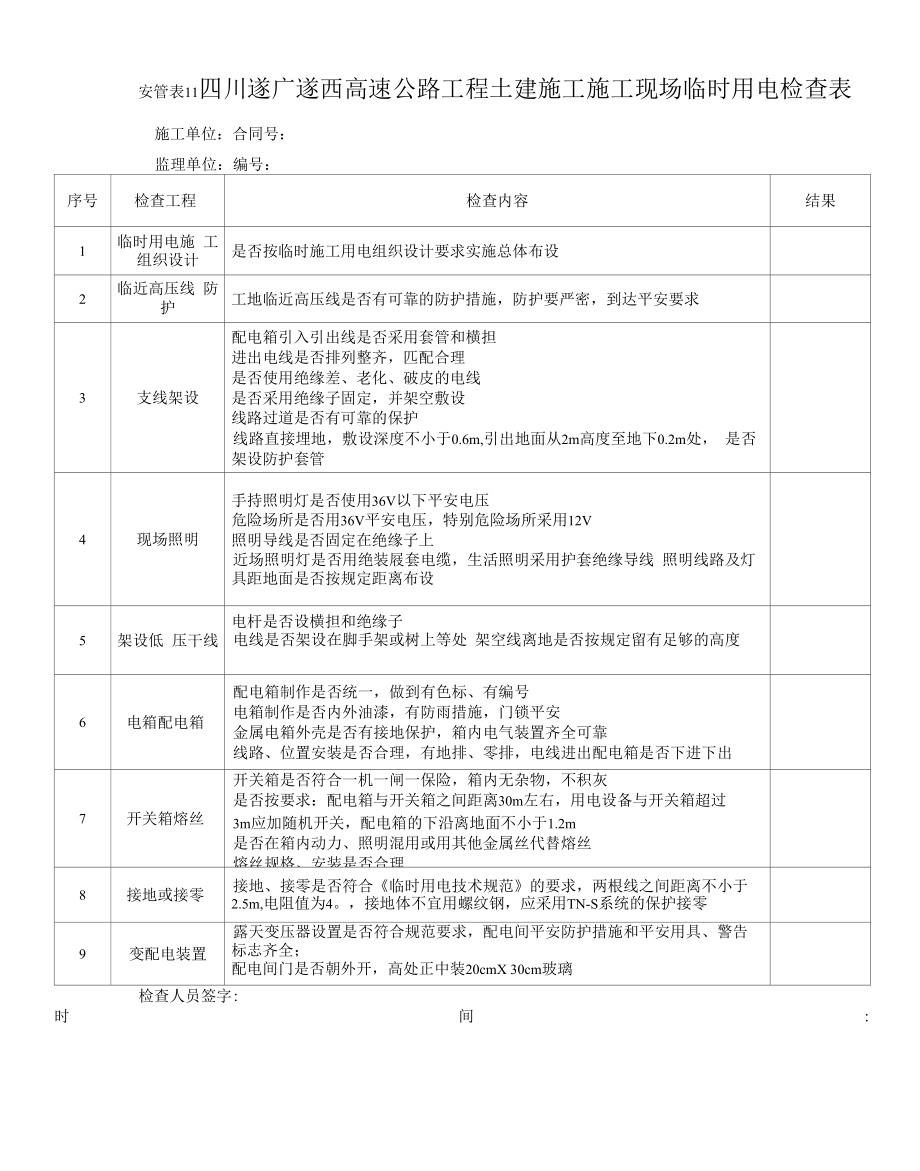 11施工现场临时用电检查表.docx_第1页