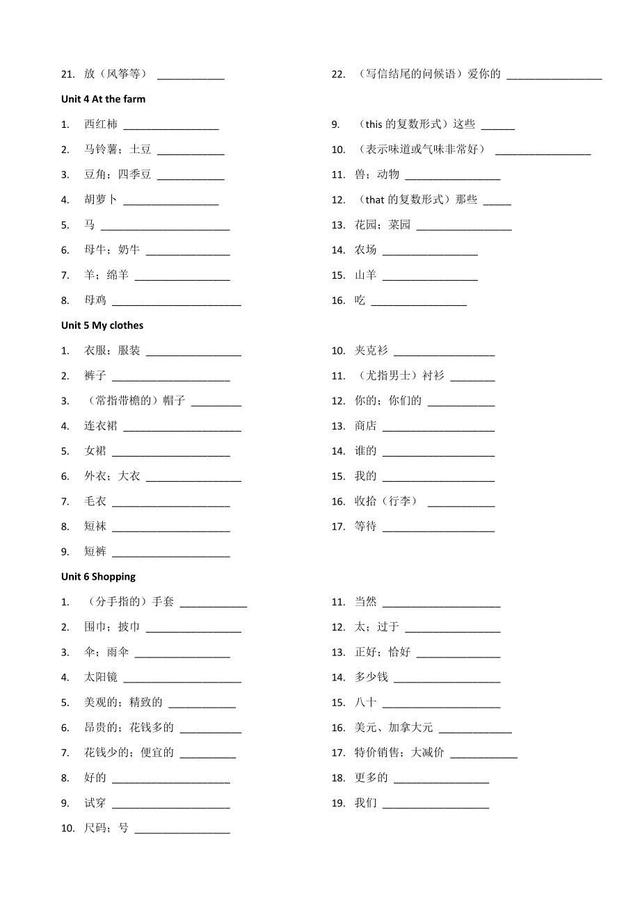 人教版PEP小学英语四年级下单词默写中英版.docx_第2页