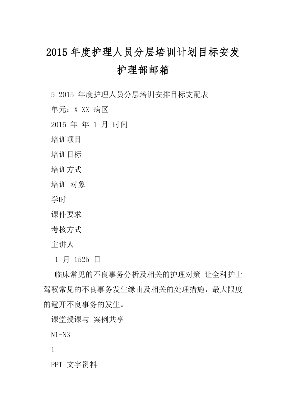 2015年度护理人员分层培训计划目标安发护理部邮箱.docx_第1页