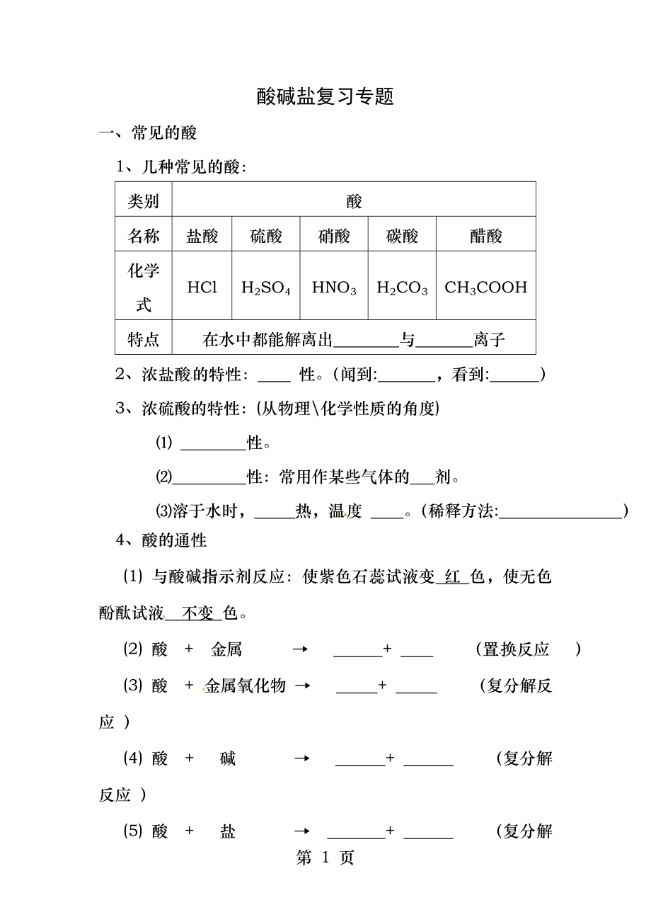 初三化学酸碱盐复习专题.docx_第1页