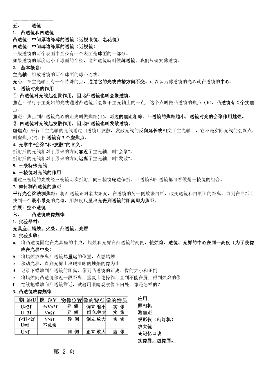 八年级上册物理第五章透镜 知识点(4页).doc_第2页