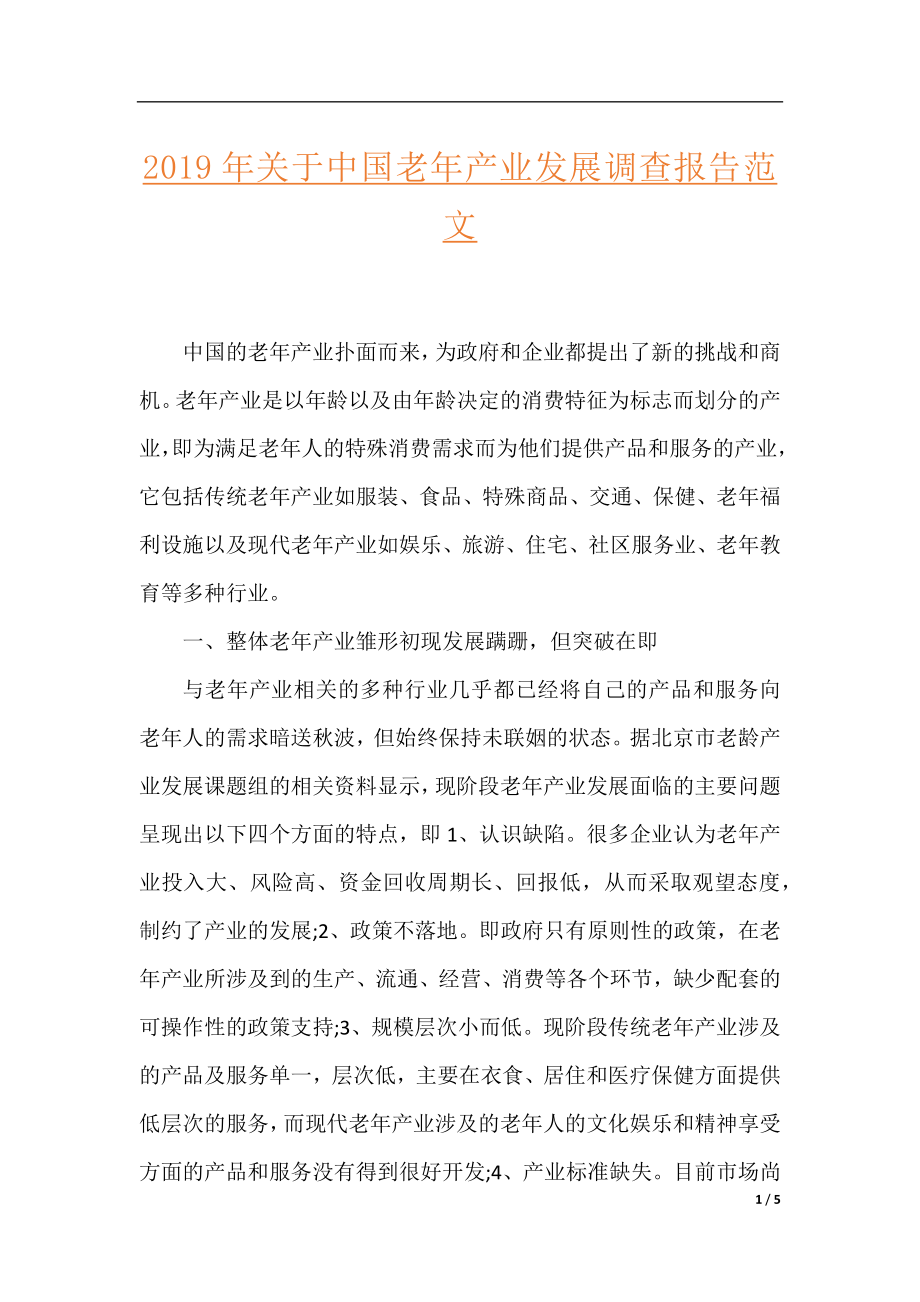 2019年关于中国老年产业发展调查报告范文.docx_第1页