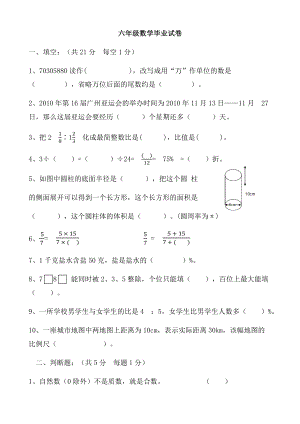 北师大版六年级试卷小升初.docx