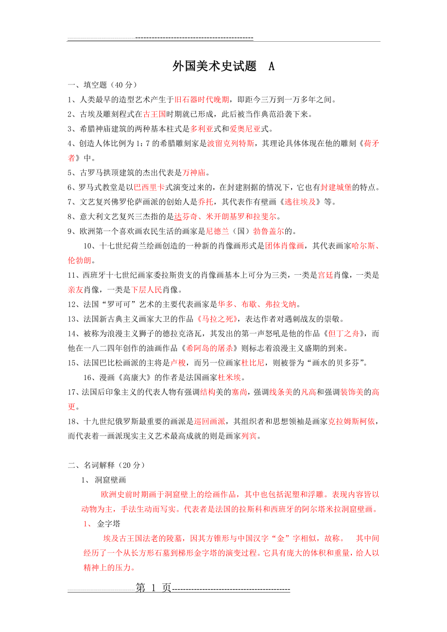 外国美术史_复习提纲__大学期末考试简单试题总结(15页).doc_第1页