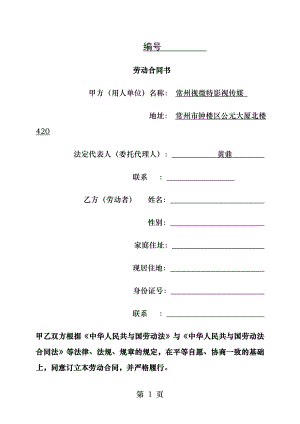 视微特传媒公司员工劳动合同.docx