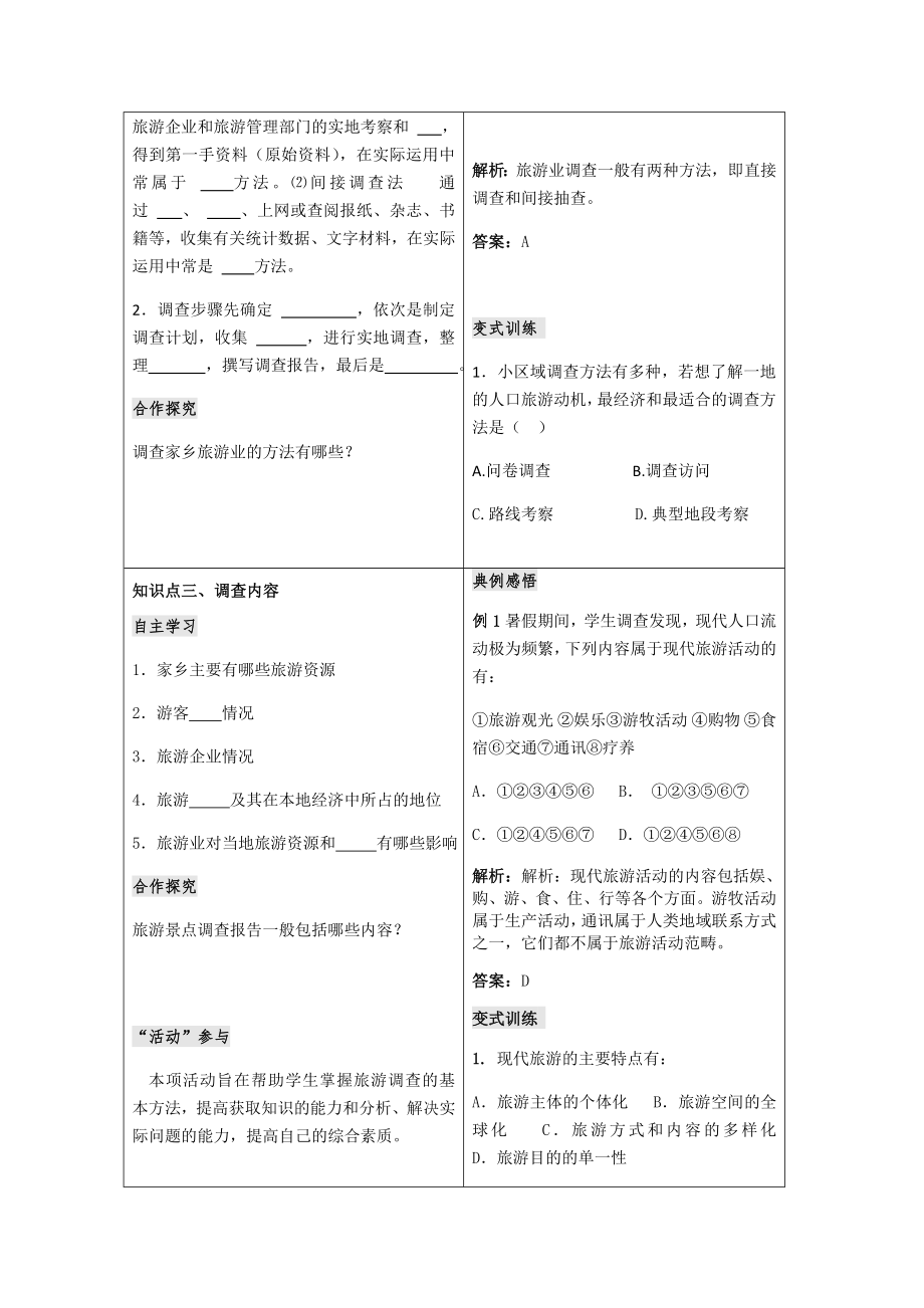 2019年高二上学期鲁教版地理选修3旅游地理学案：-第一单元-单元活动--调查家乡的旅游业.doc_第2页