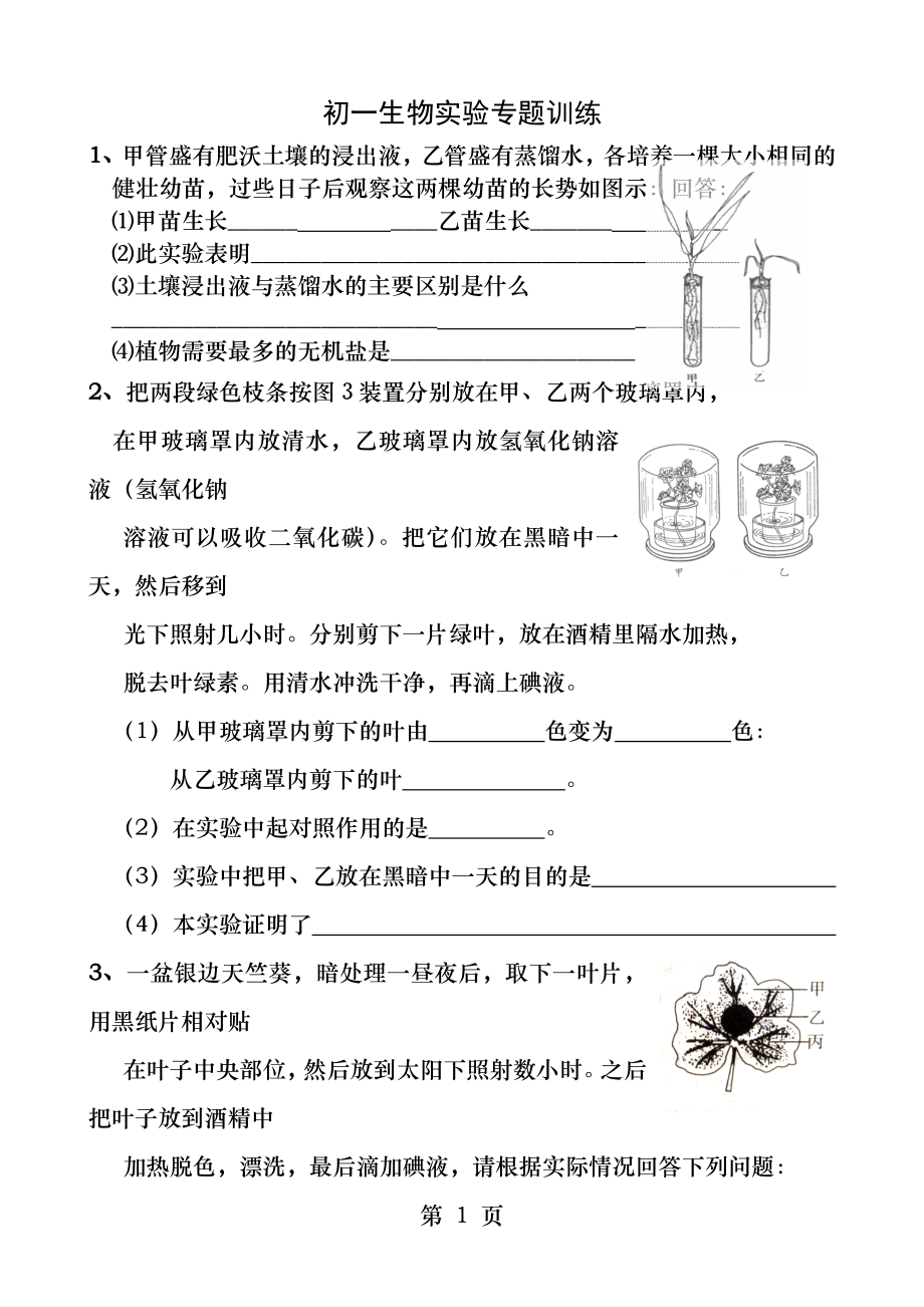 初一生物实验专题训练.docx_第1页