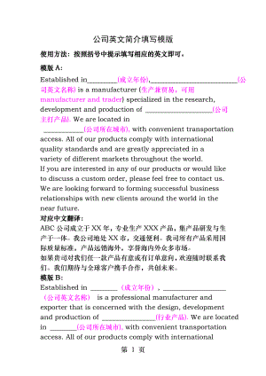 公司英文简介填写模版.docx